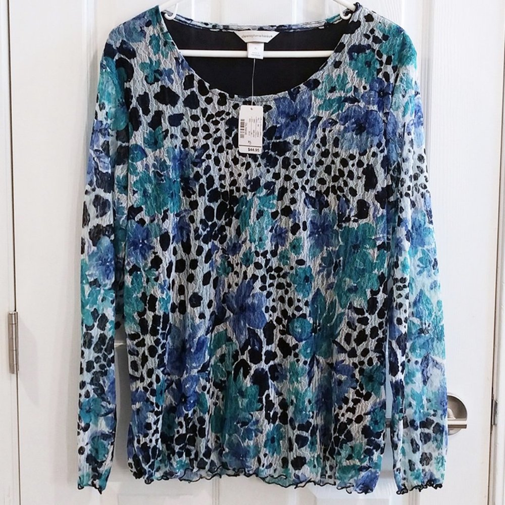 Christopher & Banks Teal Green Blue Lace Floral Layered Tunic Top, XL, NWT